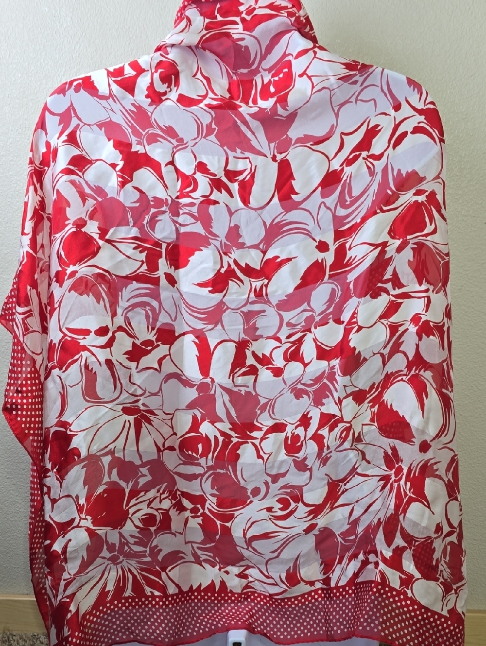 Oscar De La Renta Red Floral & Polka Dot Lightweight Scarf 100% Silk